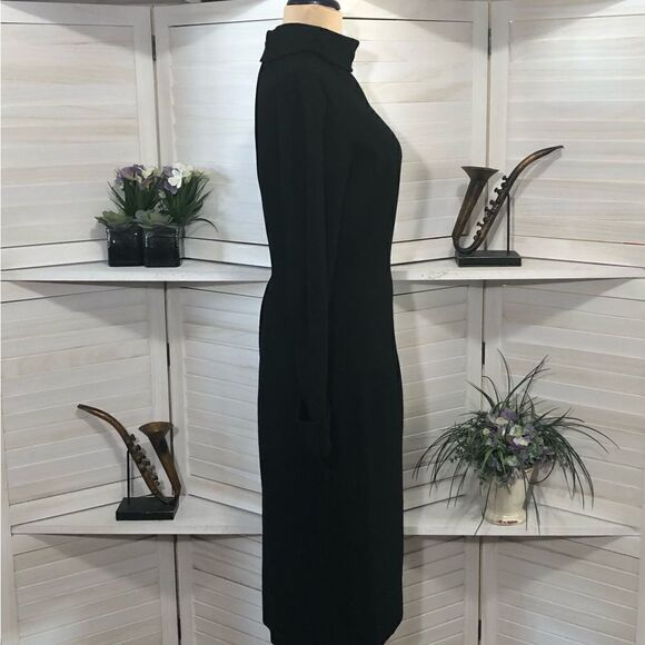 Vintage Wool Cashmere Black Turtleneck Midi Dress Vest Set S - Picture 12 of 13
